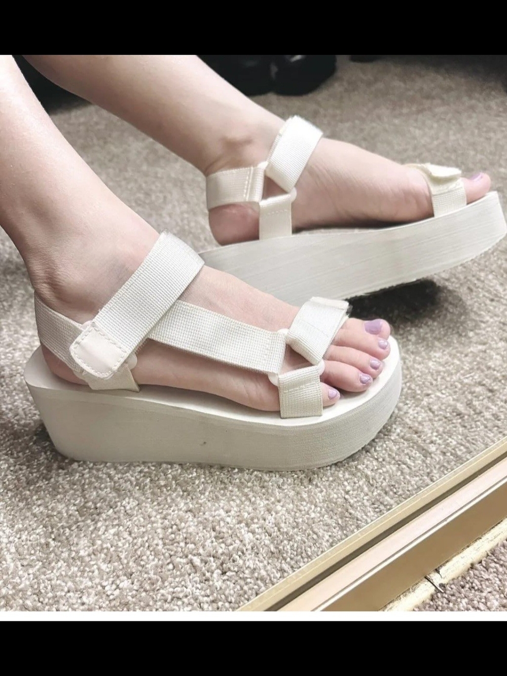 Forever 21 Cream Platform Strap Sandals